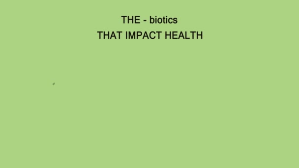 Texto Postbiótico Prebiótico Probiótico Sobre Fondo Verde Concepto Intestino Sano — Vídeos de Stock