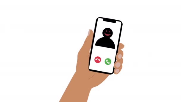 Tangan Memegang Telepon Yang Panggilan Dari Scammer Tiba Konsep Kejahatan — Stok Video