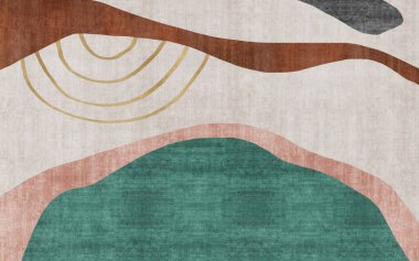 Soyut geometrik renk bloklarından oluşan sanatsal desen ve sanatsal çizgi halısı.