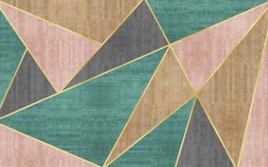 Pembe ve mavi geometrik sanat desenleri, suluboya arka plan halısı.