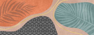 Altın çizgili halı desenli pembe ve mavi geometrik sanat arka planı.