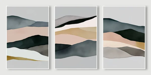 Modern Abstrakt Akvarell Geometrisk Konst Triptyk Omslag Design — Stockfoto