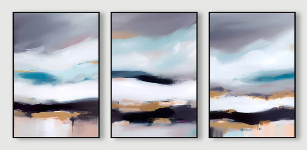 Modern Abstract Oil Painting Art Triptych Boho Style Hanging Picture — Stock Photo, Image