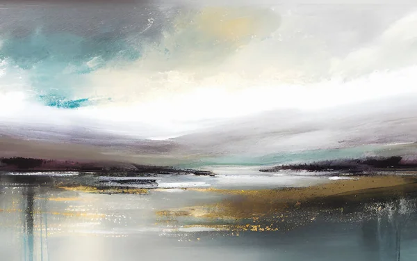 山と川の美しい水彩画の風景 水彩画イラスト — ストック写真