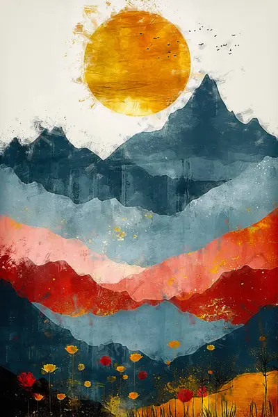 abstract watercolor painting of a mountain landscape