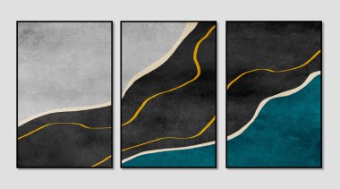 Modern minimalist stil geometrik sanat illüstrasyonu, asılma, kapak tasarımı, duvar kağıdı arka planı için üç resim seti