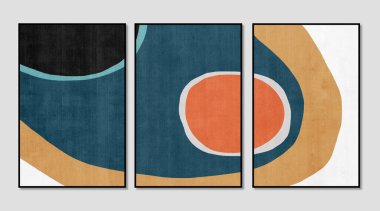 Modern minimalist stil geometrik sanat illüstrasyonu, asılma, kapak tasarımı, duvar kağıdı arka planı için üç resim seti