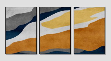 Modern minimalist stil geometrik sanat illüstrasyonu, asılma, kapak tasarımı, duvar kağıdı arka planı için üç resim seti