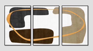 Modern minimalist stil geometrik sanat illüstrasyonu, asılma, kapak tasarımı, duvar kağıdı arka planı için üç resim seti