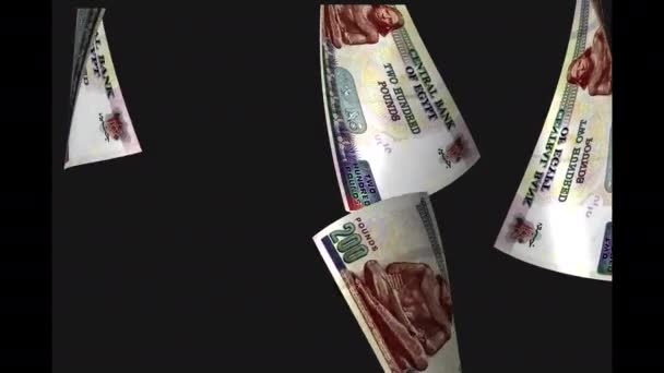 Египетские Банкноты Изолированы Черном Фоне Альфа Канал — стоковое видео
