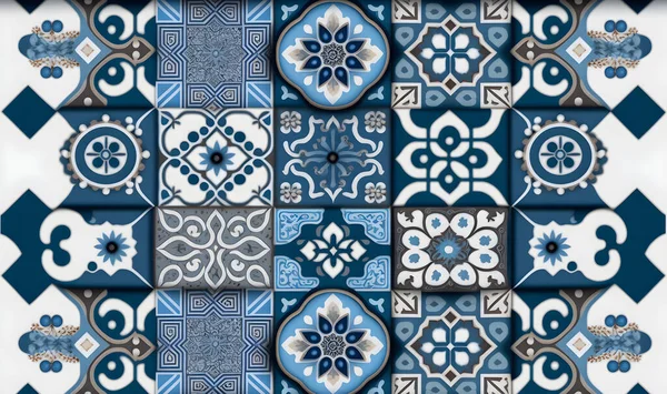 seamless tiles background in portuguese style. Blue and white mosaic pattern. Tiles for ceramic in dutch, portuguese, spanish, italian style.