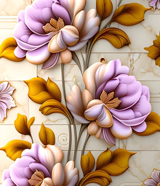 Flower wall decor, Digital Wall Tile Design, Wall tiles Decor on Marble For Home Decoration, Illustration can be used for wallpaper, linoleum, textile, web page background