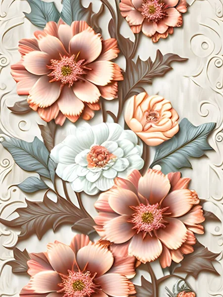 Flower wall Decor, Digital Wall Tile Design, Wall tiles Decor on Marble For Home Decoration, Illustration can be used for wallpaper, linoleum, textile, web page background.