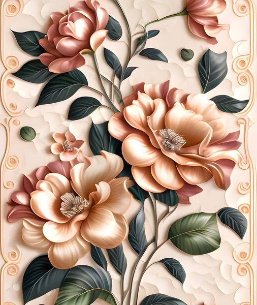 Flower wall Decor, Digital Wall Tile Design, Wall tiles Decor on Marble For Home Decoration, Illustration can be used for wallpaper, linoleum, textile, web page background