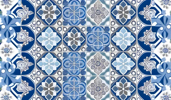 seamless tiles background in portuguese style. Blue and white mosaic pattern. Tiles for ceramic in dutch, portuguese, spanish, italian style