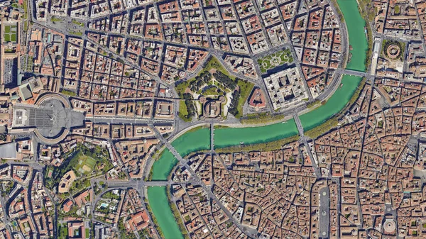 Roma şehri, Sant Angelo Kalesi 'nden aşağı bakan hava manzarası - Birds view Tiber Nehri ve Roma, İtalya