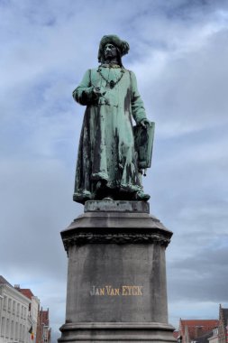 Monument to famous Flemish painter Jan Van Eyck, in Bruges, Belgium