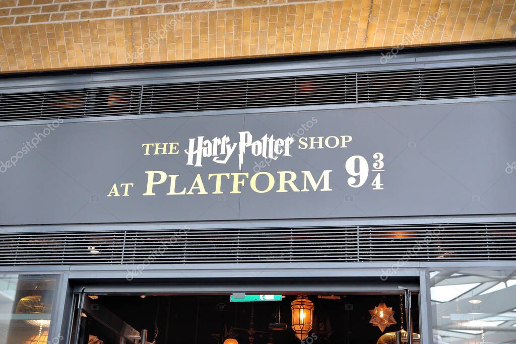 London, UK - Mar 11, 2023: The Harry Potter Shop at Platform 9 3 4 in King's Cross, London, England
