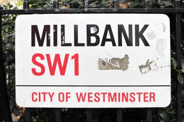 London, UK - Oct 24, 2020: Millbank sign, City of Westminster, London SW1 clipart