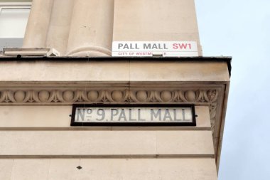 London, UK - Oct 24, 2020: Pall Mall Street sign, City of Westminster, London SW1 clipart