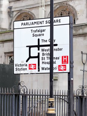 London, UK - Dec 19, 2020: Parliament Square road traffic sign, City of Westminster, London SW1 clipart