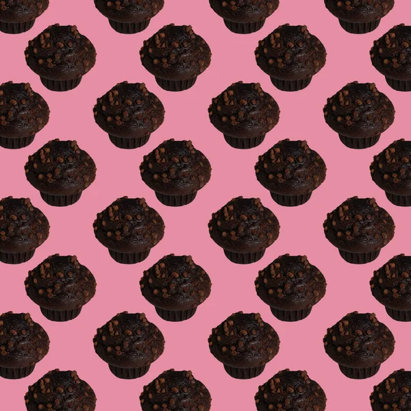 Padrão Sem Costura Muffins Chocolate Chip Fundo Rosa Foto Alta — Fotografia de Stock