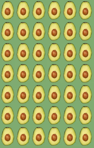 Nahtloses Muster Aus Halb Frischer Avocado Auf Grünem Hintergrund Hochwertiges — Stockfoto