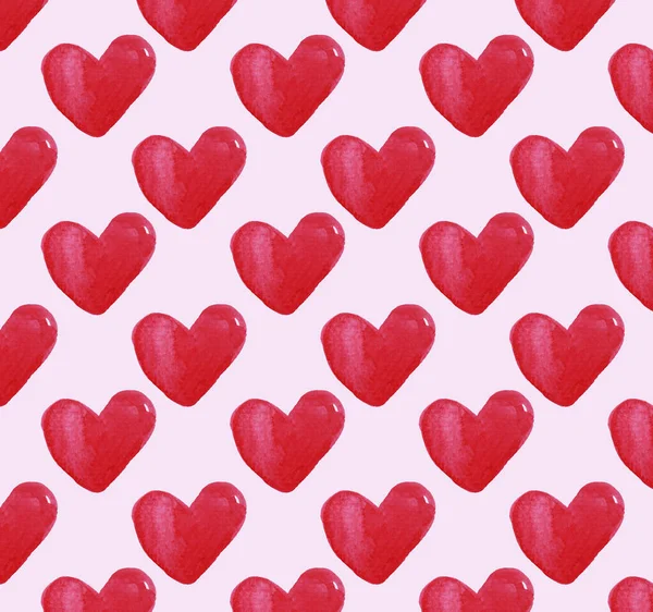 Sem Costura Pintados Mão Aquarela Corações Vermelhos Padrão Fundo Rosa — Fotografia de Stock