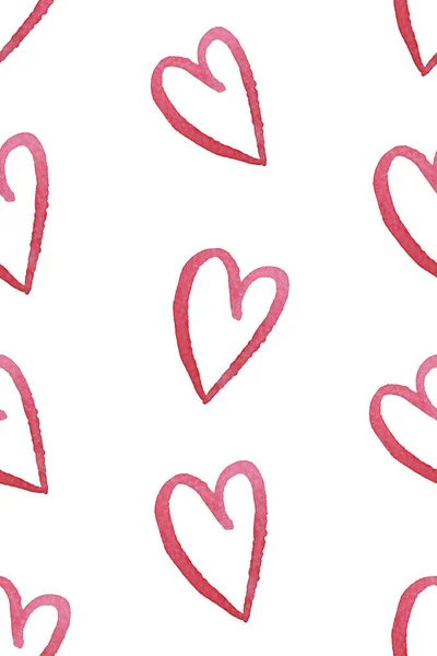 Бесшовный Ручной Окрашенный Акварелью Красный Цвет Сердца Рисунок Фона Высокое — стоковое фото