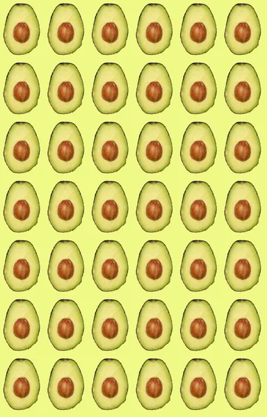 Nahtloses Muster Aus Halb Frischer Avocado Auf Gelbem Hintergrund Hochwertiges — Stockfoto