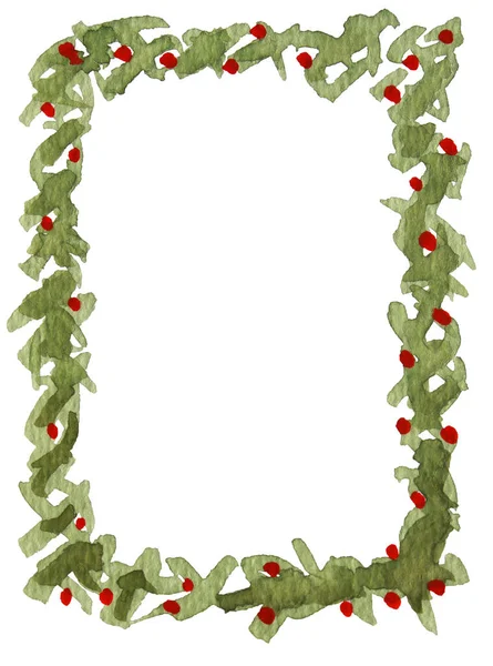 Ручна Пофарбована Вода Кольору Зеленого Різдвяного Прикраси Рамка Червоними Ягодами — стокове фото