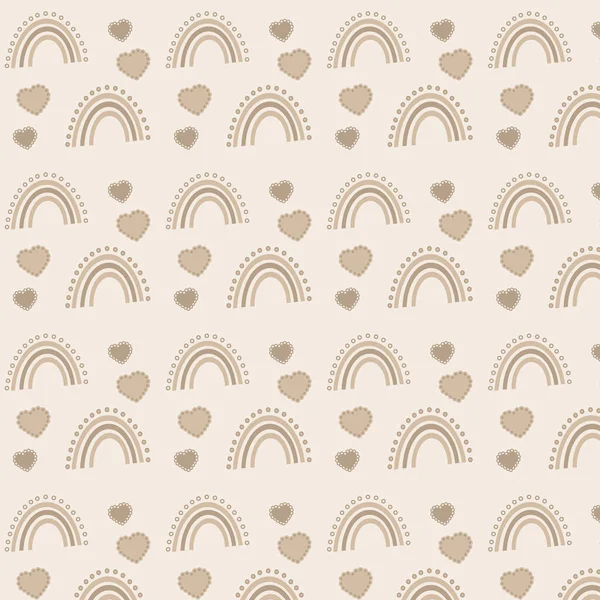 seamless pattern of brown rainbow and hearts on beige background. High quality photo