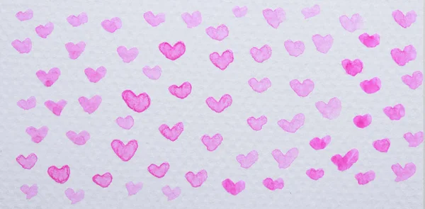 hand-painted watercolor pink hearts pattern, white background. High quality photo
