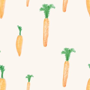 seamless pattern of water color hand painted orange carrots on beige background