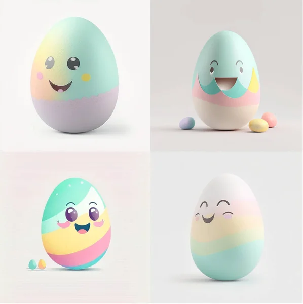 various of happy easter eggs in cartoon style in colourful pastel colors. Illustration