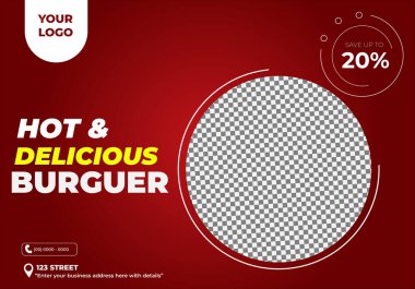 Fast Food ve Burguer restoranları için el ilanı şablonu, tamamen düzenlenebilir ve vektörleştirilmiş.