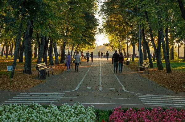 Město Kremenchuk Ukrajina Října 2022 Ulička Pridneprovského Parku Při Západu — Stock fotografie