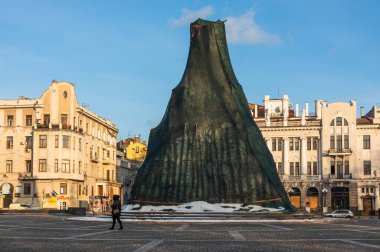 Kharkiv city, Ukraine - February 22, 2023: The monument to Taras Shevchenko was protected from damage and shelling by the Russian army