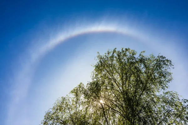 ハロー 大気中の光現象 空の太陽の周りの明るい色のリング — ストック写真