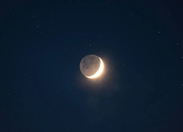 Luna Mezzaluna Con Planetshine Stelle Collage Nel Cielo Notturno Foto — Foto Stock