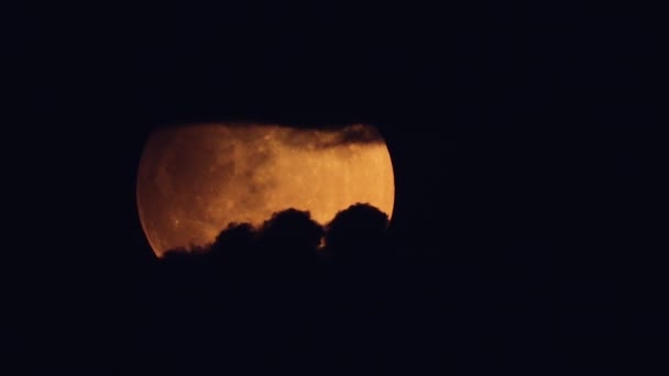 Full Moon Månförmörkelse Mörk Mulen Natt Moln Passerar Förbi Månen — Stockvideo