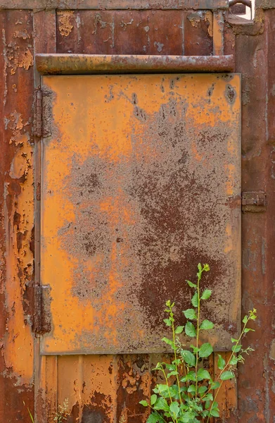 Plancha Vieja Ventana Cerrada Contenedor Envío Oxidado Cerca Lugar Abandonado — Foto de Stock