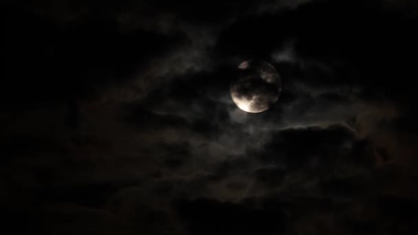 Luna Llena Cielo Oscuro Una Noche Nublada Con Nubes Negras — Vídeos de Stock