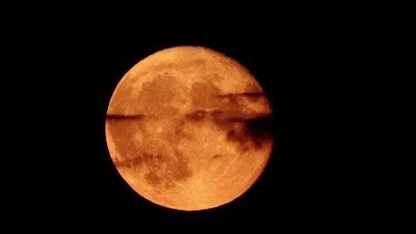 Luna Piena Sorge Nel Buio Cielo Notturno Primo Piano Nuvole — Video Stock