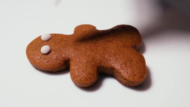 Die Weihnachtlichen Lebkuchen Sind Dekoriert Und Mit Weißem Zuckerguss Überzogen — Stockvideo