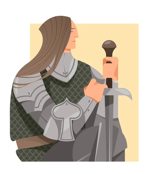 Portrait Medieval Knight Sword Vector Illustration Character Design — Stockový vektor