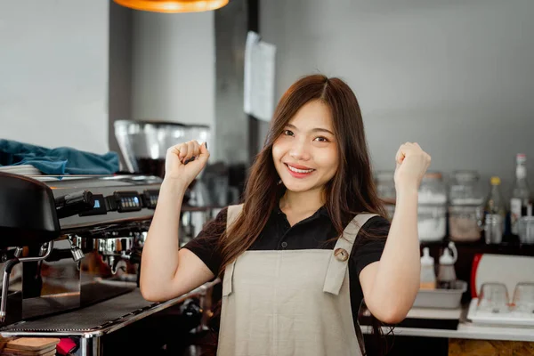 stock image Portrait Women Startup Business With Confidence With Smiley Face And Successful Ownership Of Small SME Coffee Shops And Restaurants, Professional Baristas, Investment Initiatives.