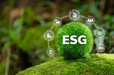 Çevre, toplum ve yönetim hakkında ESG, sürdürülebilir organizasyonel kalkınma Çevre için çevresel değerlendirmeler küresel ve etik iş, kaynaklara yönelik etki farkındalığı.
