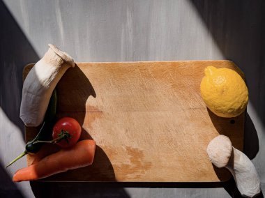 Flat lay on a cutting board with vegetarian