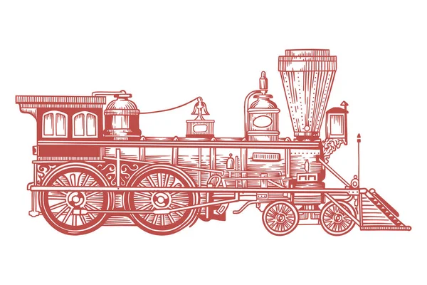 ヴィンテージ古い機関車 手描きイラスト — ストックベクタ